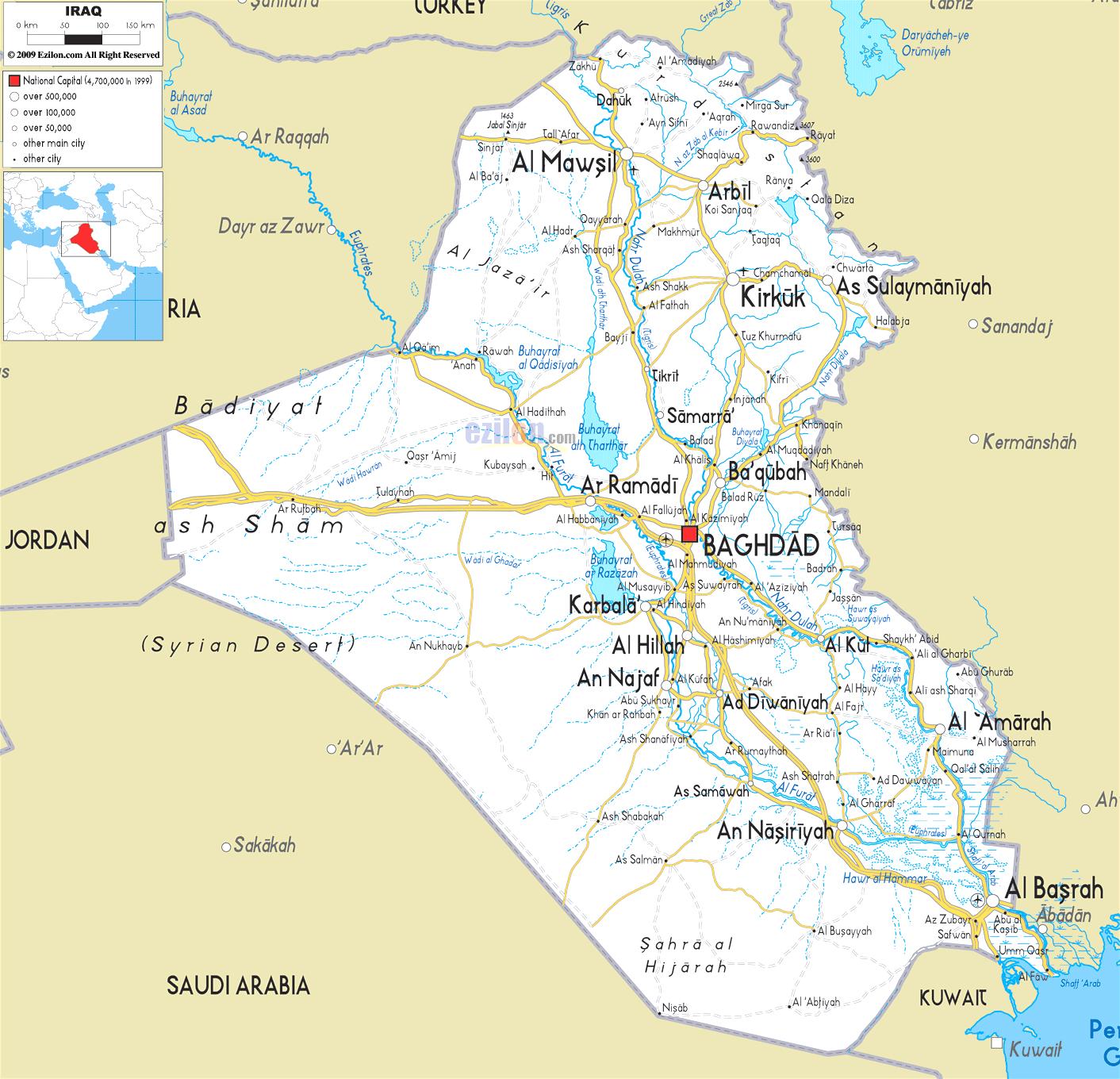 Irak river karta - Karta över Irak river (Västra Asien - Asien)