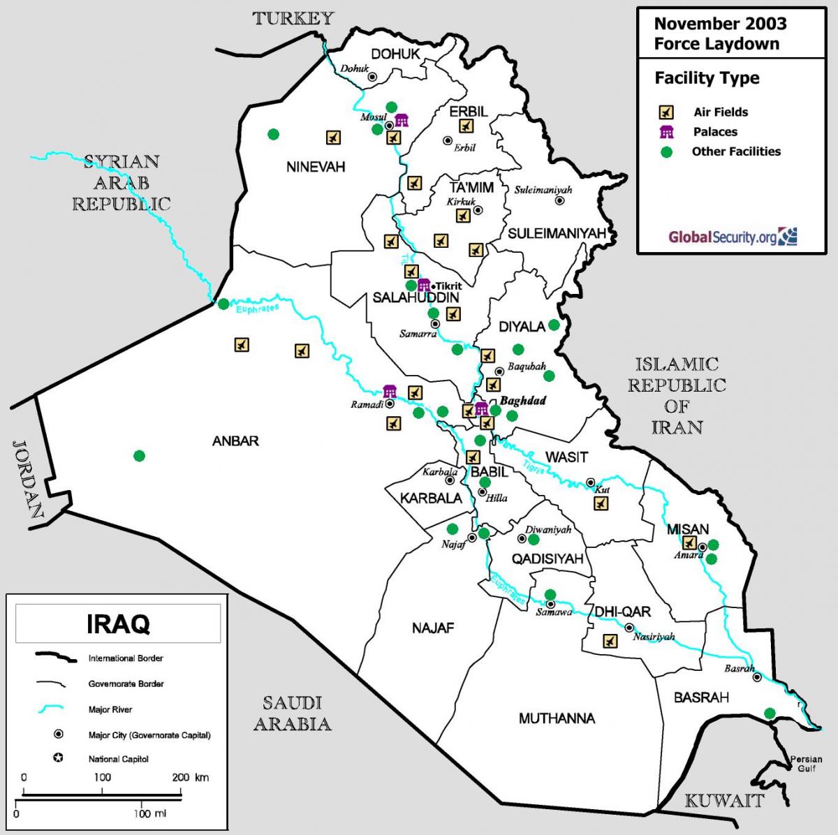 Karta över Irak flygplatser