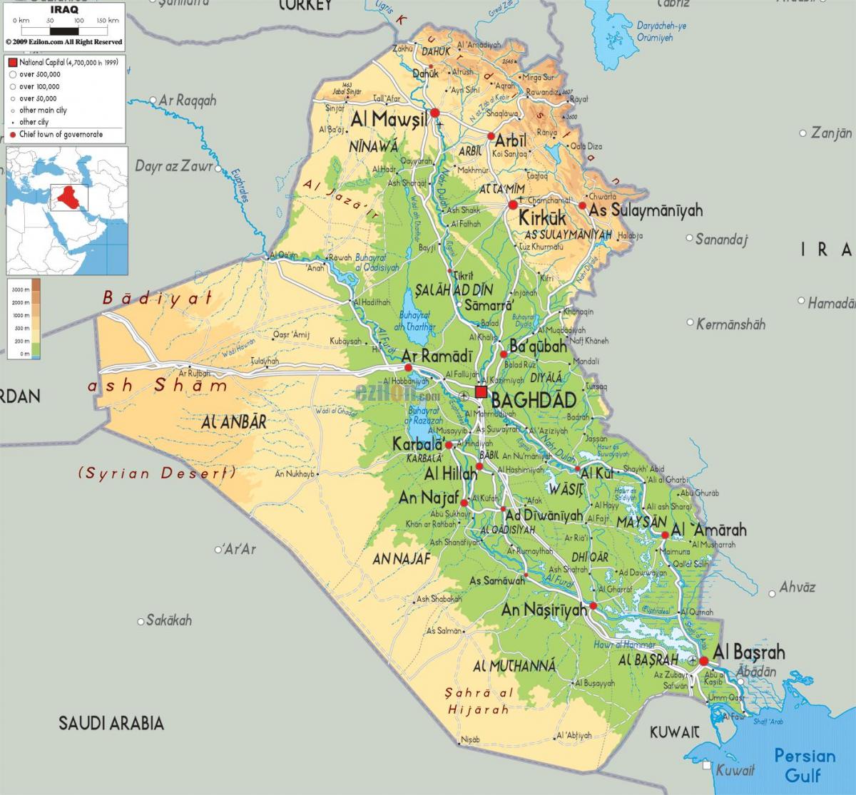 Karta över Irak geografi